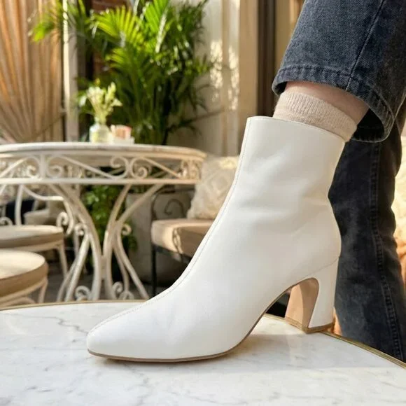 🤍 NWT X2B White Pointed Toe Block Heel Booties 🤍 3” Heel Chic Modern Boots✨ - Picture 6 of 7